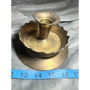Vintage Scalloped Brass Candle Holder India Made,‎ 5.75" Wide Patina Charm